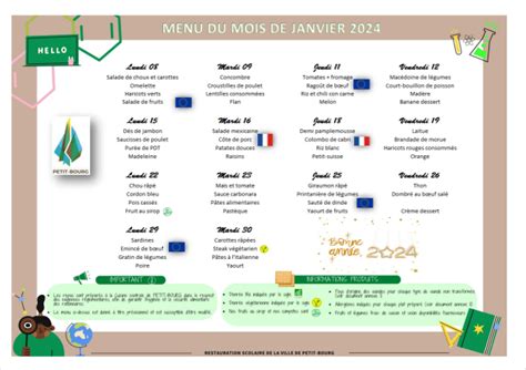 Menu De La Cantine Pour Le Mois De Janvier 2024 Bienvenue Sur Le Site