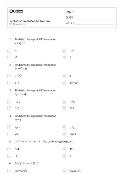 50 Chain Rule Worksheets For 11th Grade On Quizizz Free And Printable