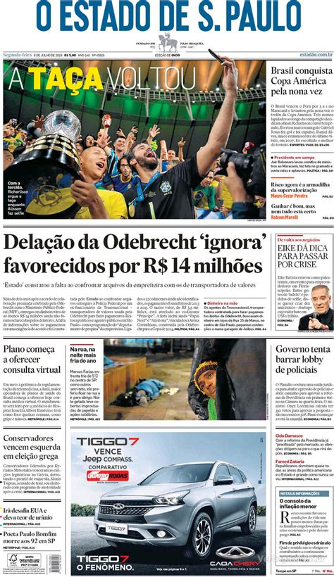 Capa Jornal O Estado De Sao Paulo 08 07 2019 7af Elas No Ataque