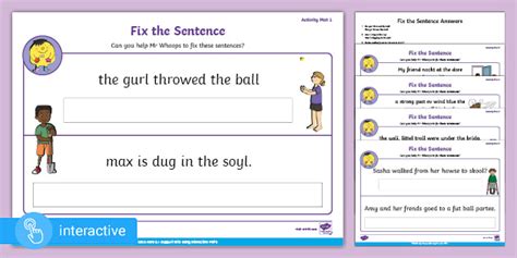 KS1 Interactive Home Learning Challenge Fix The Sentence Activity