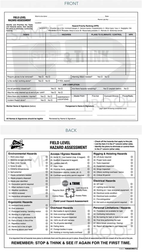 Field Level Hazard Assessment Card Flha C Template Forms Direct