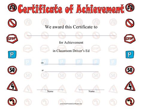 Driver Education Achievement Certificate Template Download Printable