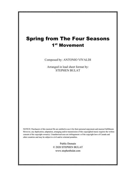 Spring St Movement From The Four Seasons Vivaldi Lead Sheet