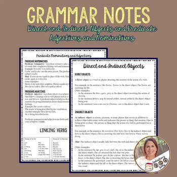 Grammar Notes Direct Indirect Objects Predicate Nominatives Adjectives