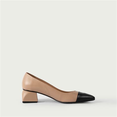 Pantofi damă cu toc gros nude Solana din piele naturală