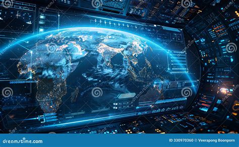 High Tech Earth Display Asia Highlighted Blue Visuals Clear Bg Stock