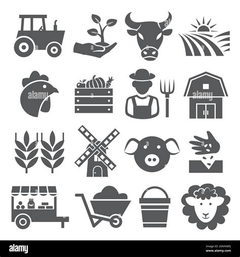 Farm Icons Set On White Background Stock Vector Image Art Alamy