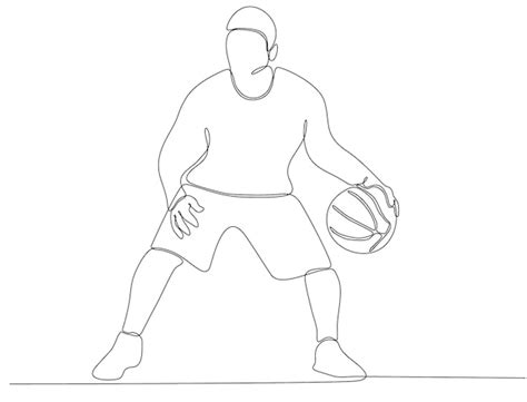 Dessin Au Trait Continu De L Homme Jouant Au Vecteur De Basket Ball