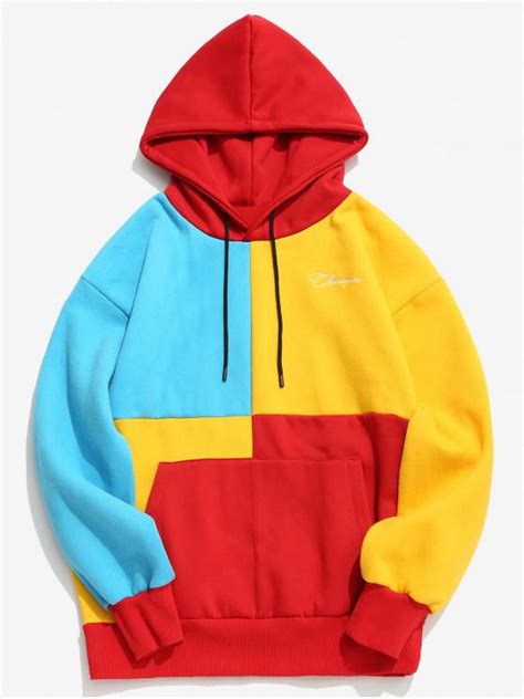 [32 Off] 2021 Zaful Letter Embroidery Fleece Lined Colorblock Hoodie