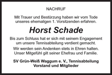 Traueranzeigen Von Horst Schade Trauer De