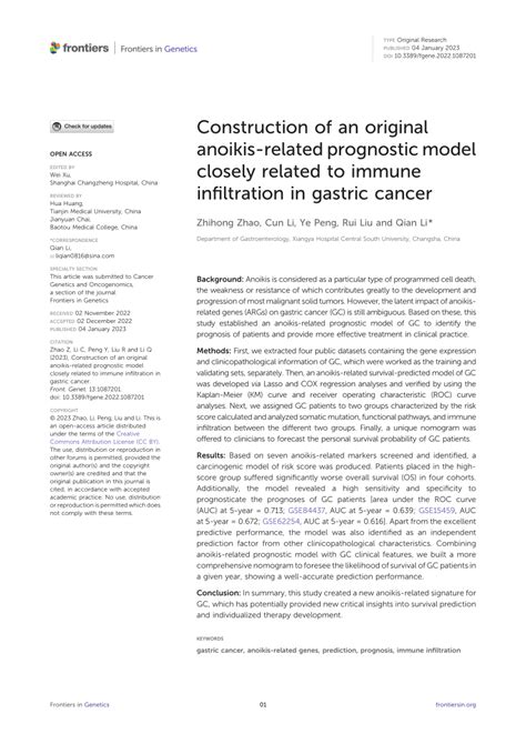 Pdf Construction Of An Original Anoikis Related Prognostic Model Closely Related To Immune