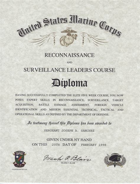 Usmc Long Range Reconnaissance And Surveillance Leaders Course Certificate