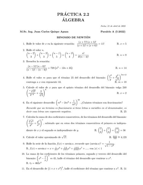 Mat Practica Binomio Practica Algebra Fecha De Abril