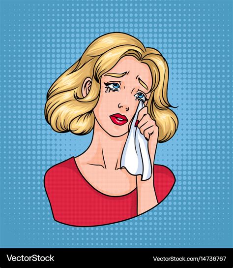 Crying Woman Face Sad Blonde Wiping Tears Vector Image