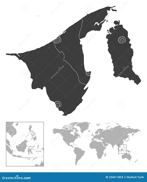 Brunei Detailed Country Outline And Location On World Map Stock