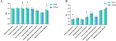 Comparison Of DTI Values In ROIs Between WMI And NWMI Group