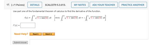 Solved Use Part One Of The Fundamental Theorem Of Calculus