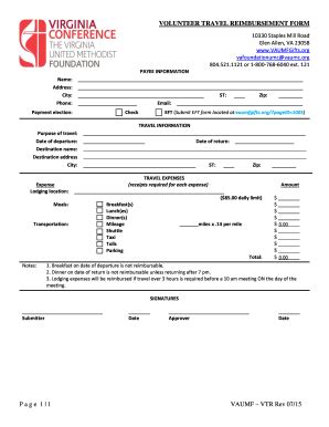 Fillable Online Vaumfgifts VOLUNTEER TRAVEL REIMBURSEMENT FORM