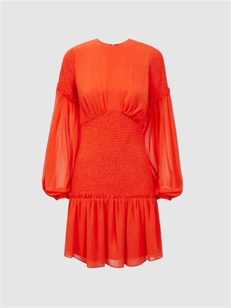 Florere Round Neck Shirred Mini Dress Reiss Usa