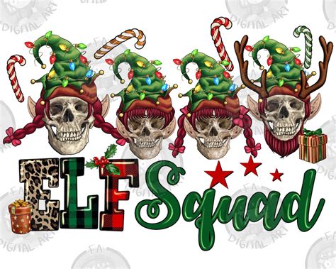 Elf Squad Skulls Png Sublimation Design Christmas Skull Etsy