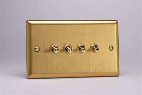 Varilight Classic Brushed Brass 4 Gang 10a 1 Or 2 Way Toggle Switch Twin Plate Switch