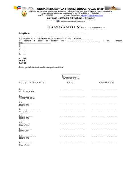 Formato De Convocatoria Pdf