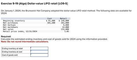 Solved Exercise 9 19 Algo Dollar Value LIFO Retail LO9 5 Chegg