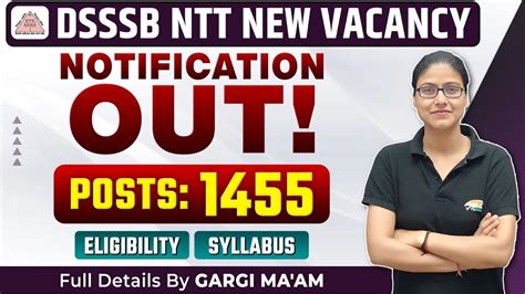 Dsssb Ntt Vacancy Notification Eligibility Syllabus Dsssb Ntt