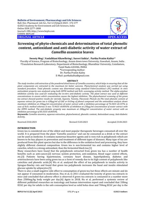 PDF Screening Of Phyto Chemicals And Determination Of Total Phenolic