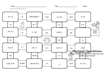 Decimal Operations Maze By Doing Math Daily Teachers Pay Teachers