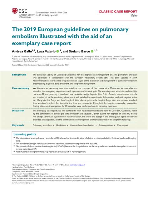 PDF The 2019 European Guidelines On Pulmonary Embolism Illustrated