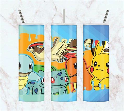 Pokemon 20oz Skinny Tumbler Sublimation Designs For Straight Tapered