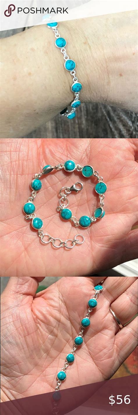 Beautiful Real Turquoise Solid 925 Sterling Silver Bracelet NWT Solid