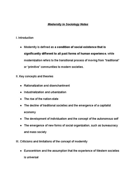 Modernity in Sociology - Introduction Modernity is defined as a ...