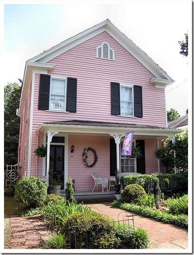 Pink House Black Shutters Pink House Exterior House Exterior Blue