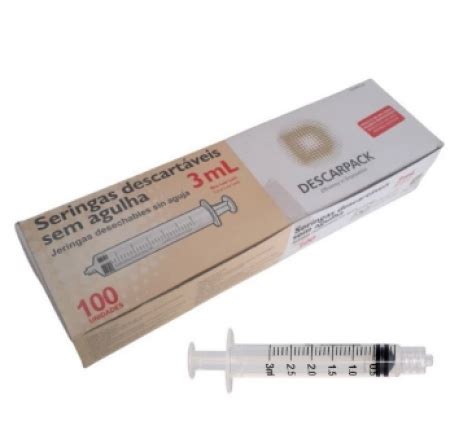 Seringa 3ml Sem Agulha Luer Lock Caixa 100 Unidades LOJA HOSPITALAR