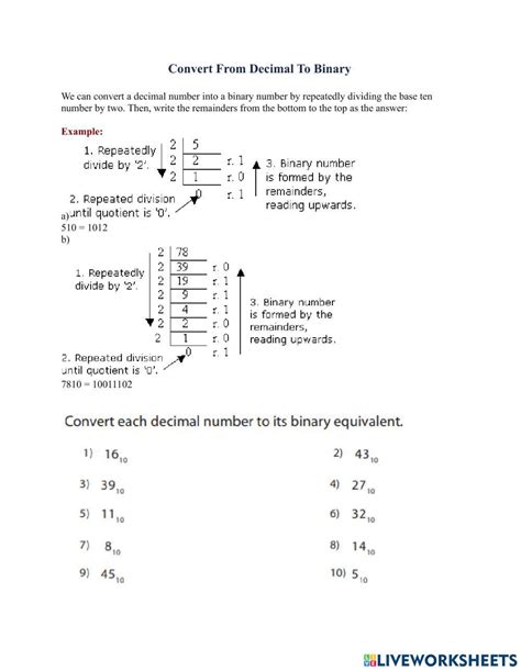 Binary To Decimal Conversion Worksheet Worksheets Library