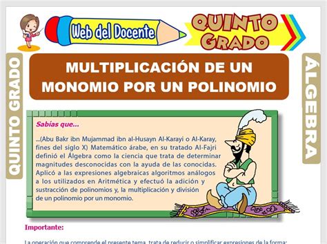 Multiplicaci N De Un Monomio Por Un Polinomio Para Quinto Grado