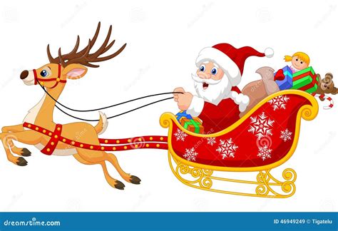 Santa In His Christmas Sled Being Pulled By Reindeer Stock Vector