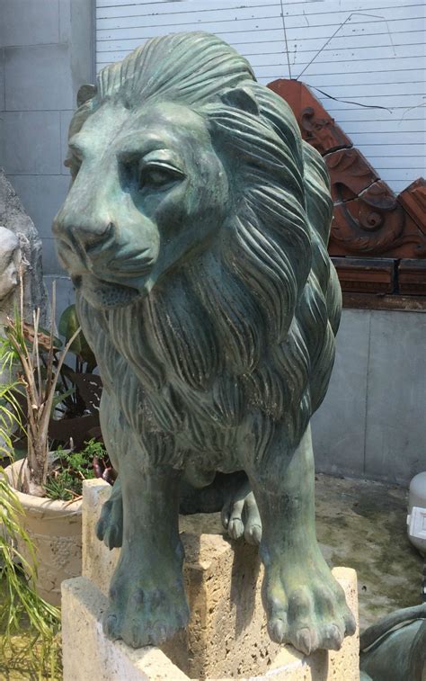Pair Of 2 Bronze Outdoor Lion Statues Modernism