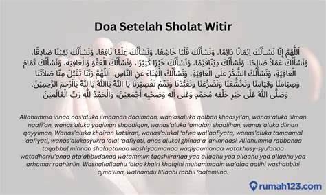 Bacaan Doa Setelah Sholat Witir Dengan Arab Latin Dan Artinya