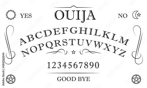 Ouija Board Black And White Symbols Of Moon Sun Texts And Alphabet