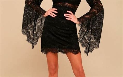 BEWITCHING BABE BLACK LACE BELL SLEEVE DRESS Lace Bell Sleeve Dress