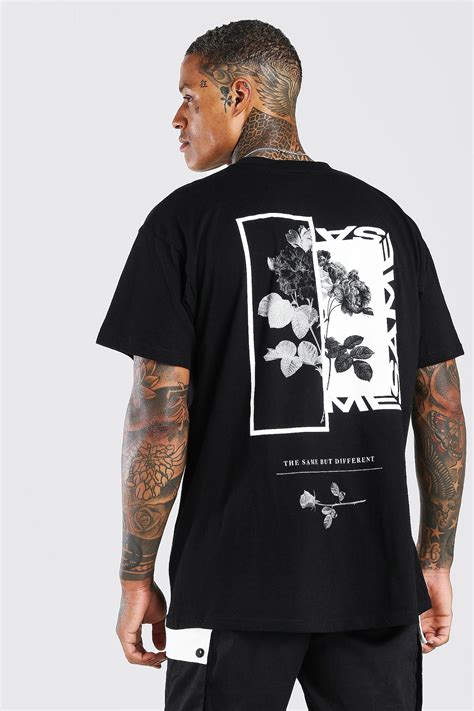 Oversized Floral Photo Back Print T Shirt Boohooman Shirt Print Design Print T Shirt Mens