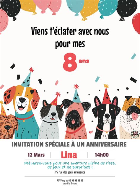 La fête des toutous Invitation anniversaire Gratuite 123cartes