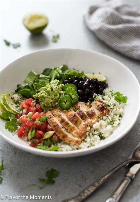 Chicken Burrito Bowls With Cilantro Lime Cauliflower Rice Flavor The Moments