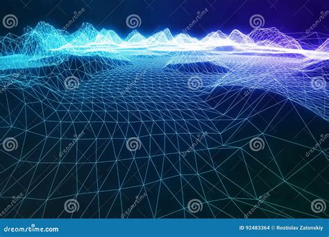 3d Illustration Abstract Digital Wireframe Landscape Cyberspace