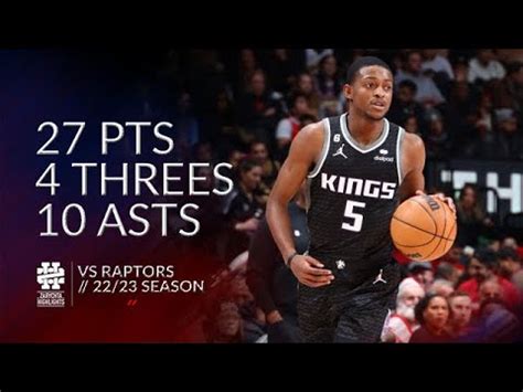 De Aaron Fox 27 Pts 4 Threes 10 Asts Vs Raptors 22 23 Season YouTube