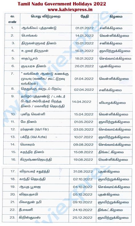 Tamilnadu State Govt Holidays Tacoma Nerti Yoshiko