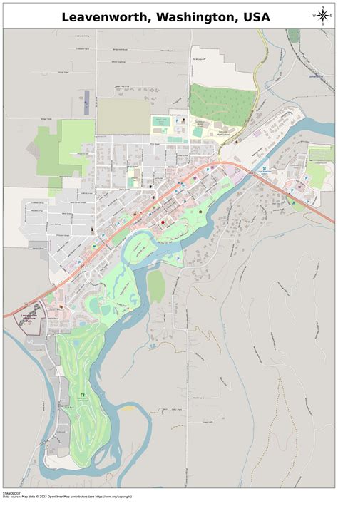 Leavenworth, Washington Map With STREET LABELS, Digital Print Poster